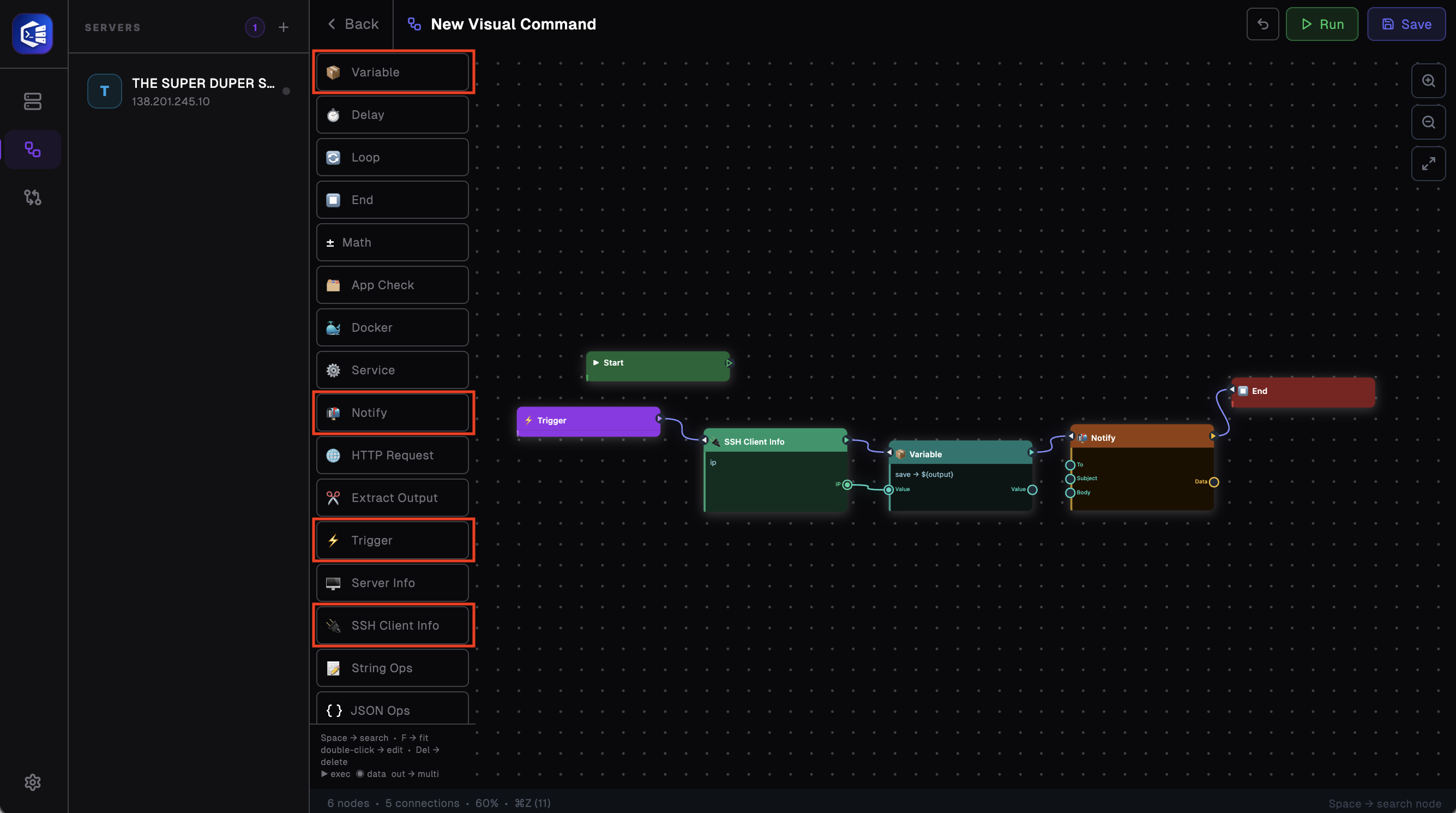 Write bash with visual editor 3 - add and connect nodes
