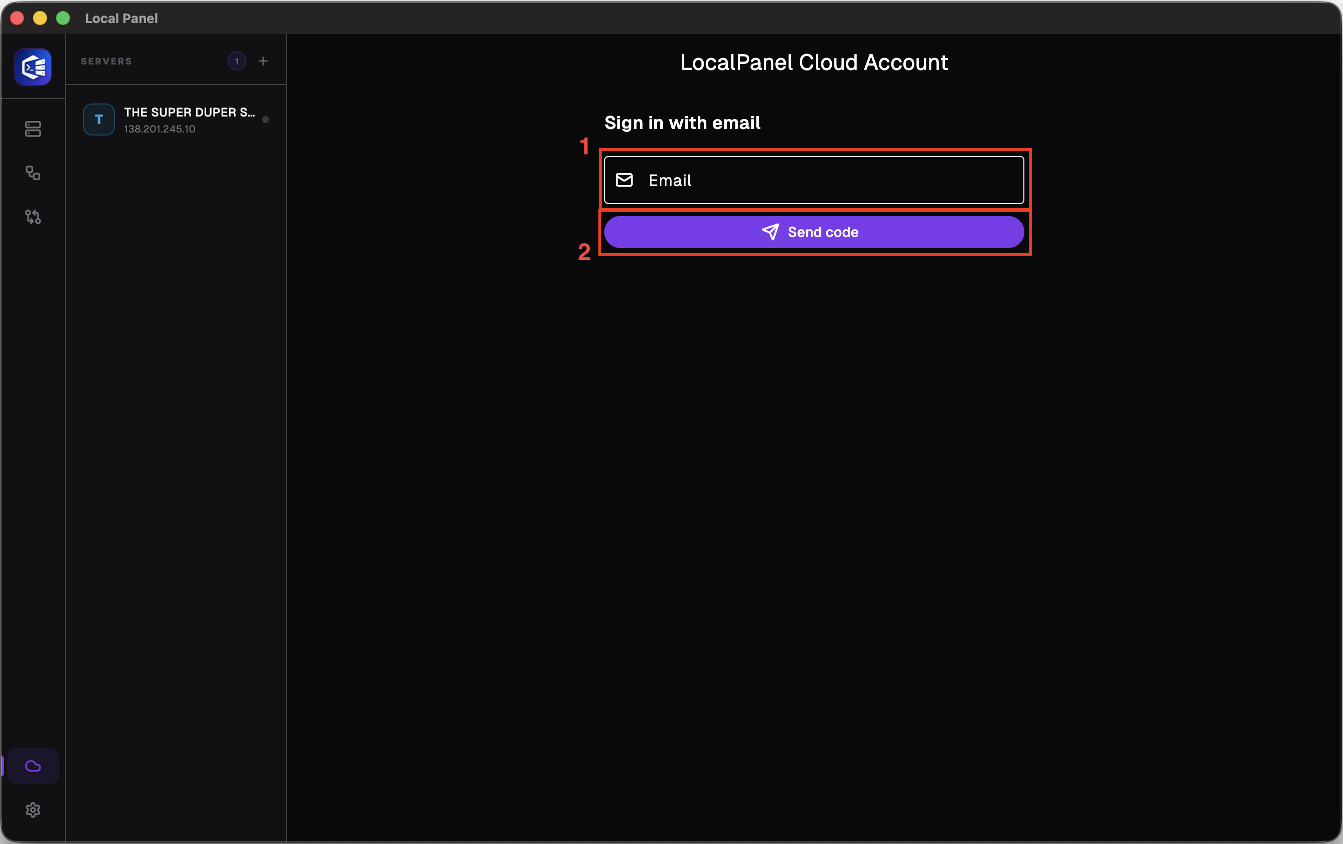Cloud Account Screen 1 - enter the email