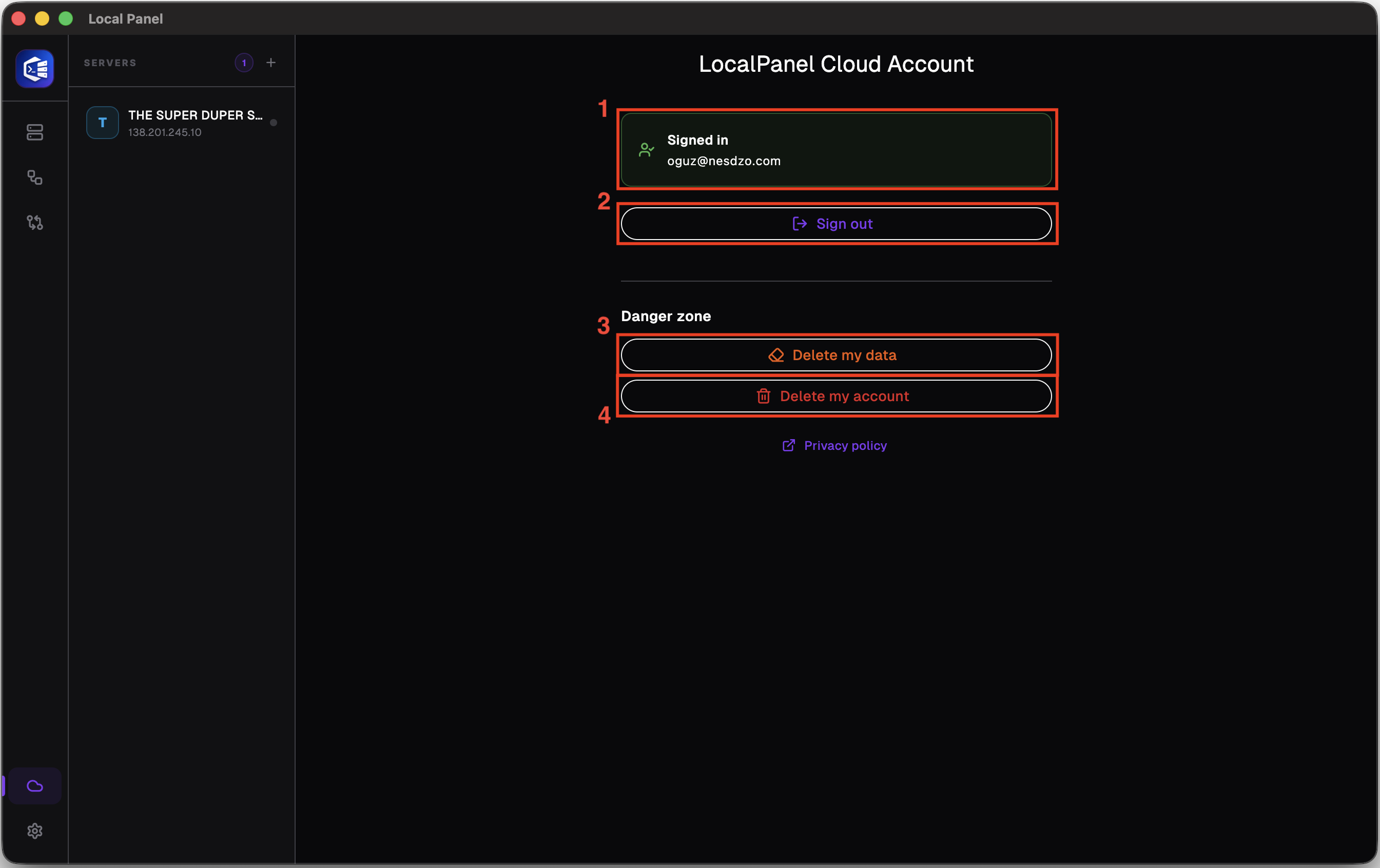 Cloud Account Screen 4 - successfull login or register