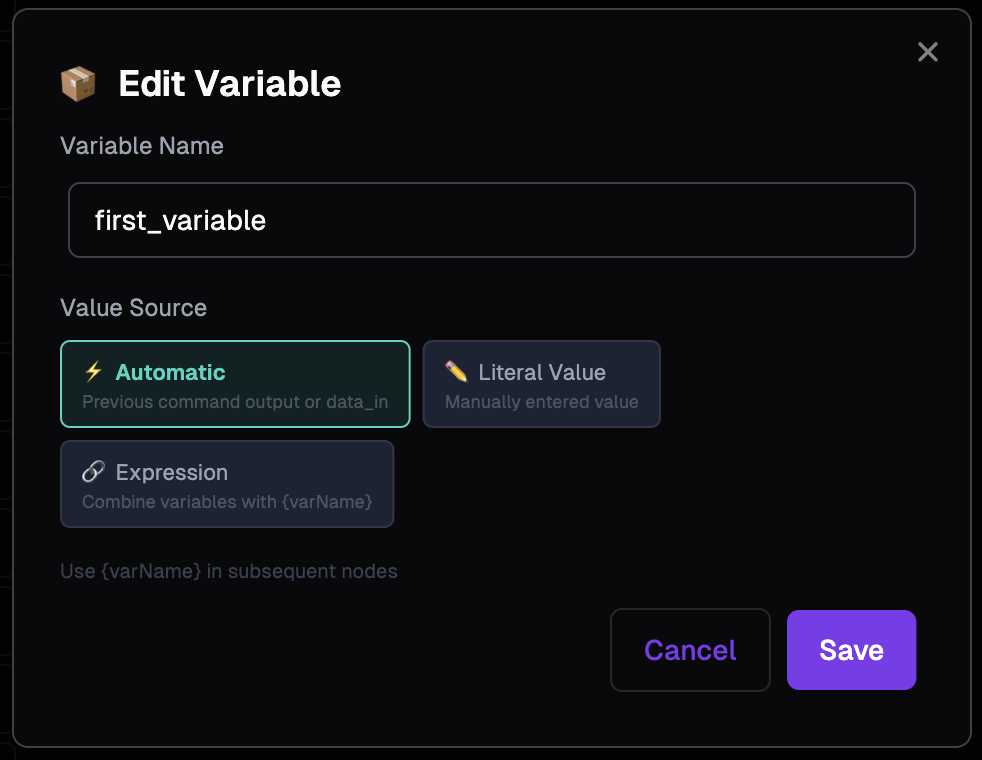 edit variable node - automatic