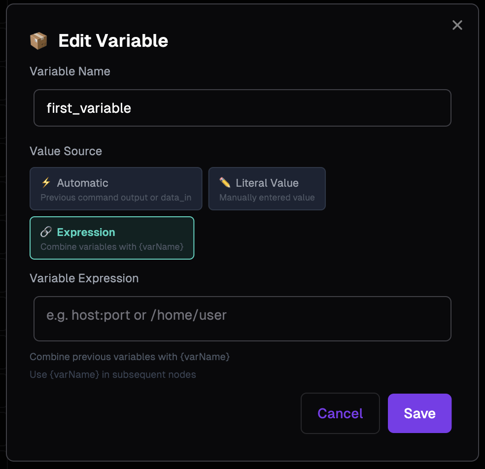 edit variable node - expression