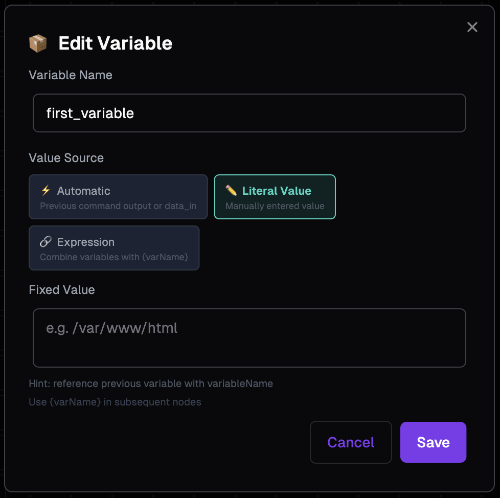 edit variable node - literal