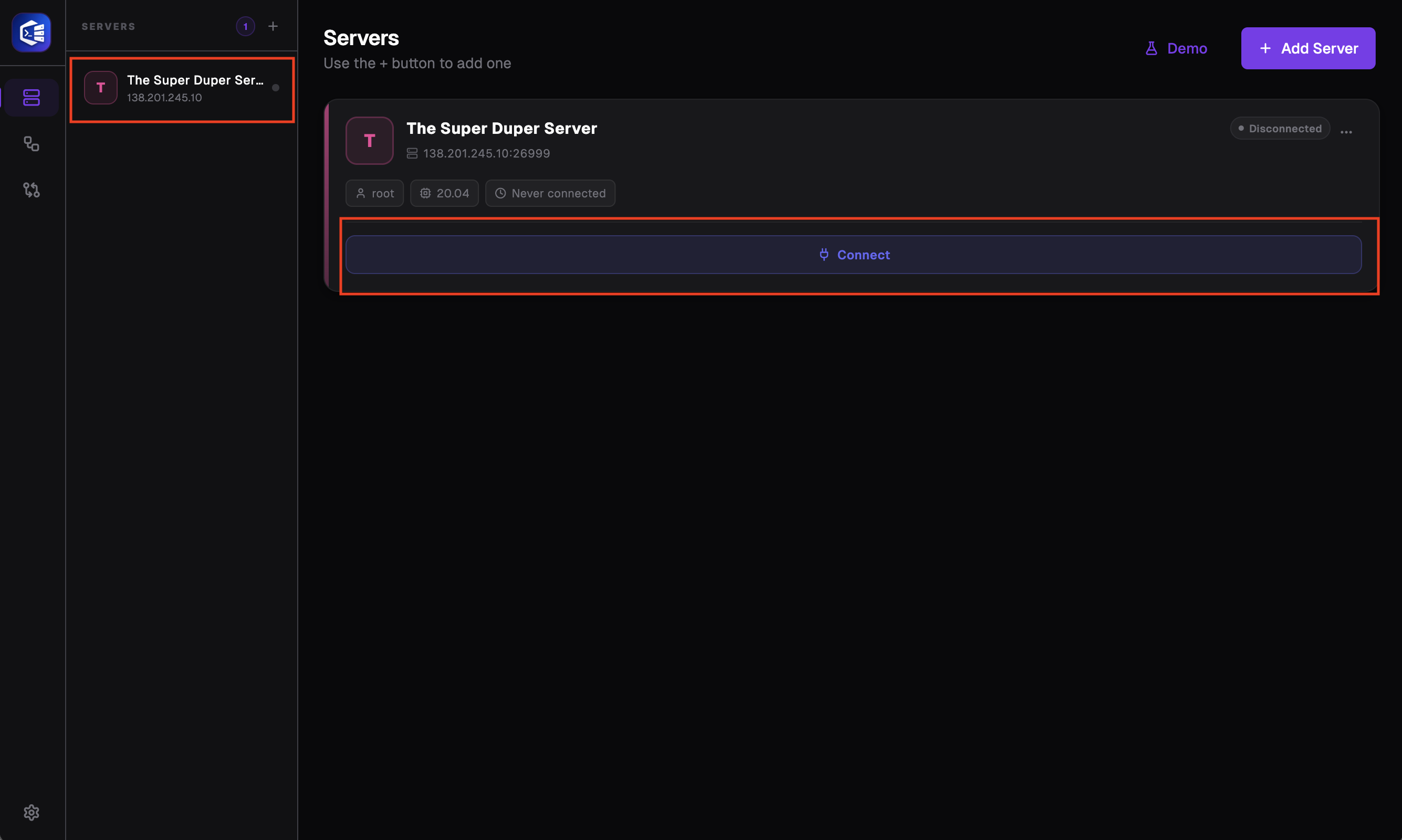 How to add server 4 - Connect to server