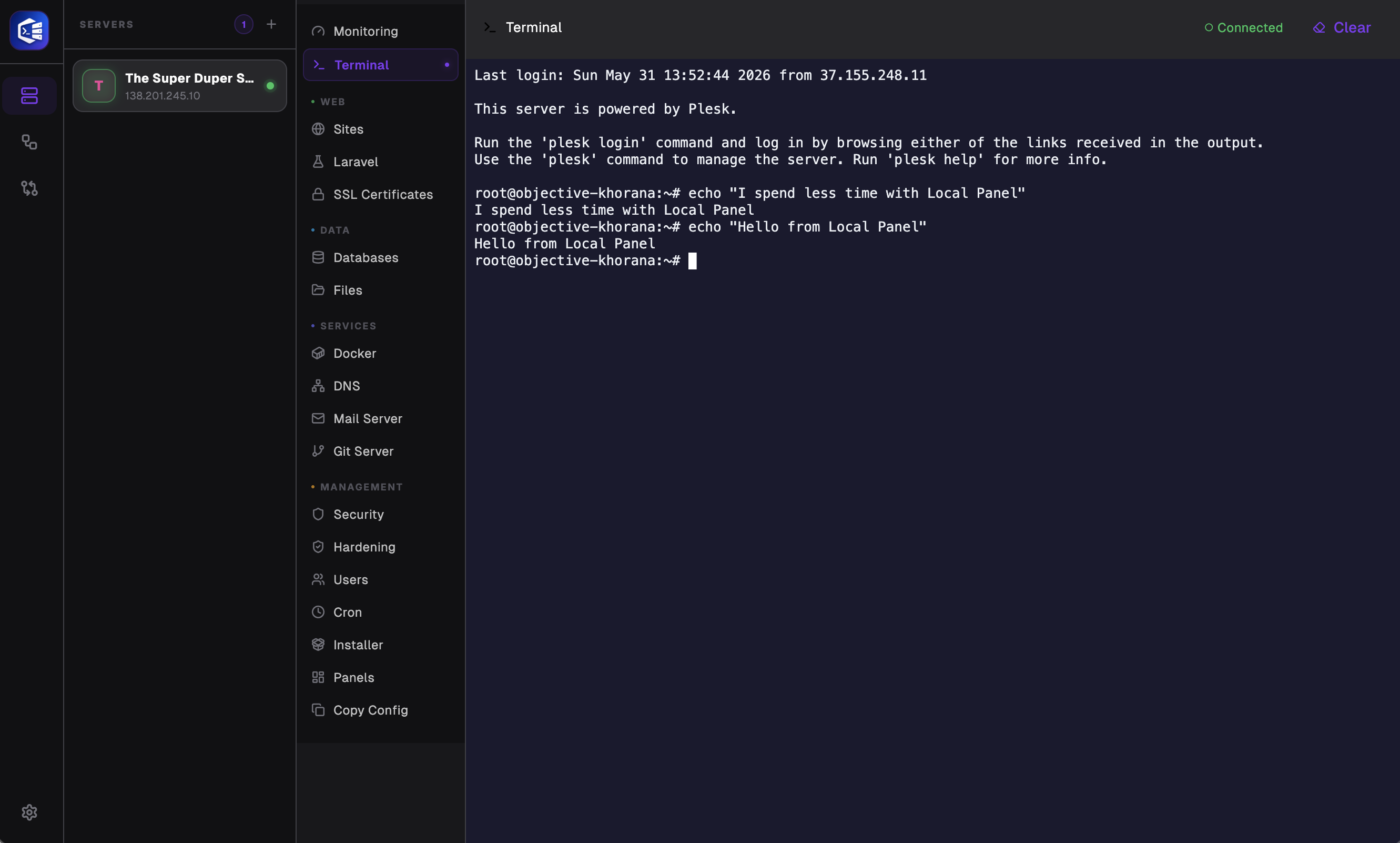 How to add server 6 run a command on terminal
