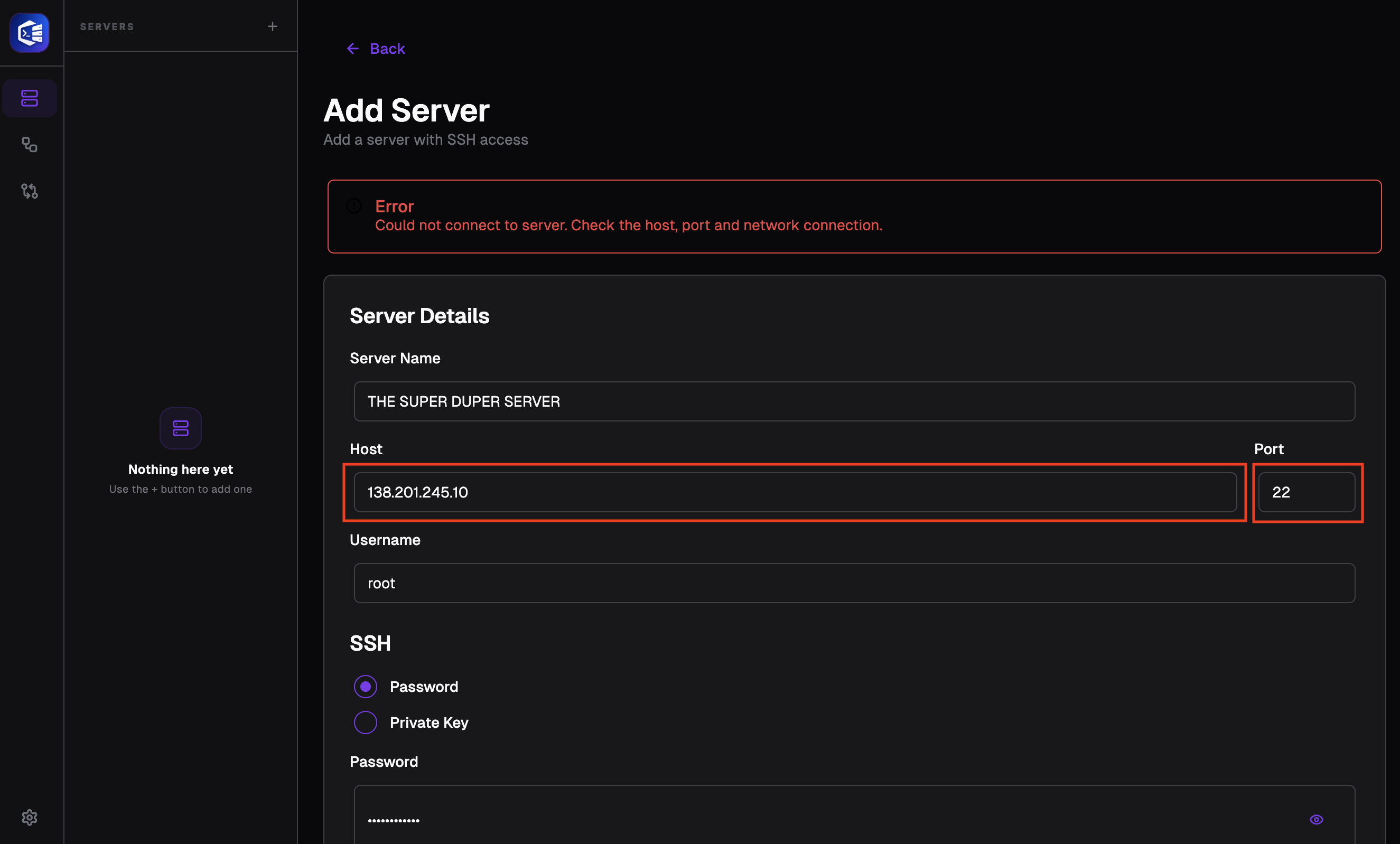 How to add server FAQ 1 - host, port and network connection