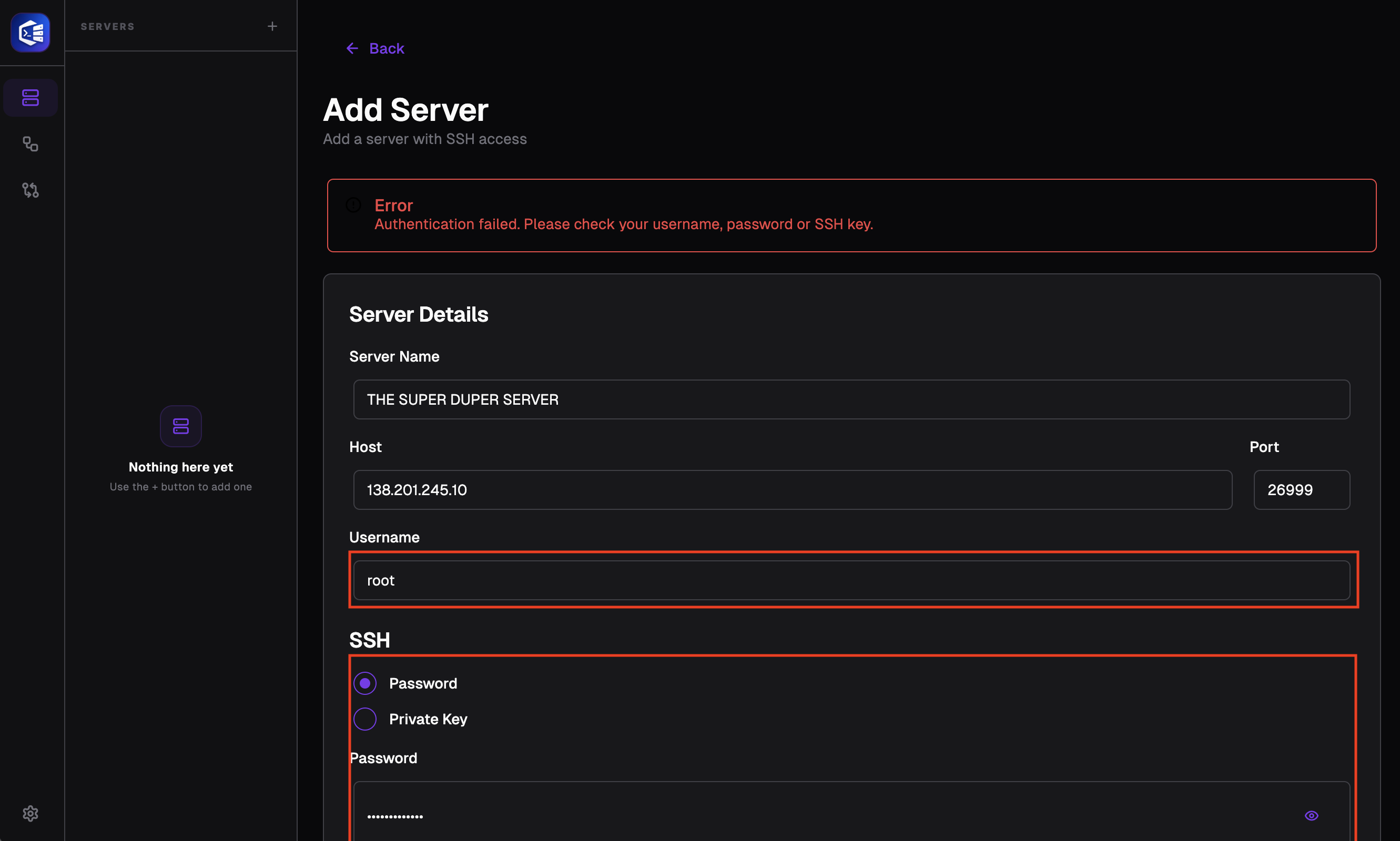How to add server FAQ 2 - username, password