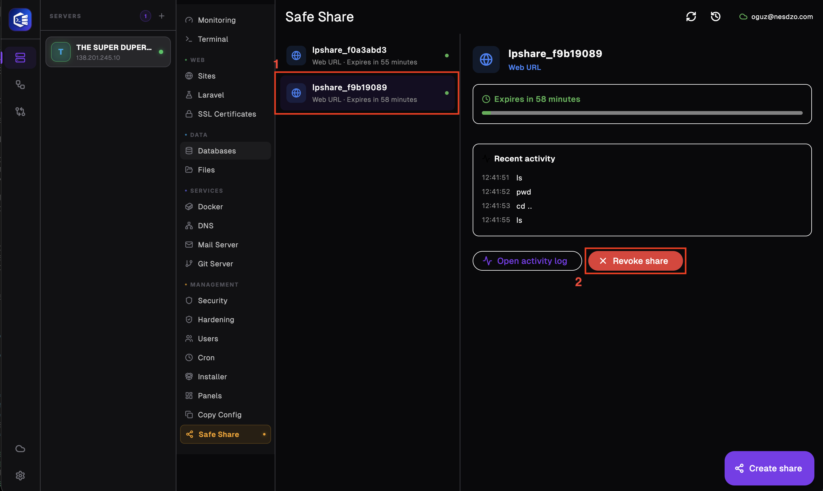 Safe Share 13 - revoke user and kill session