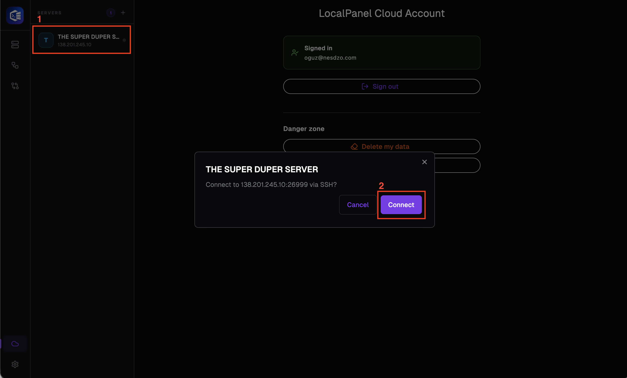 Safe Share 5 - Connect to the server