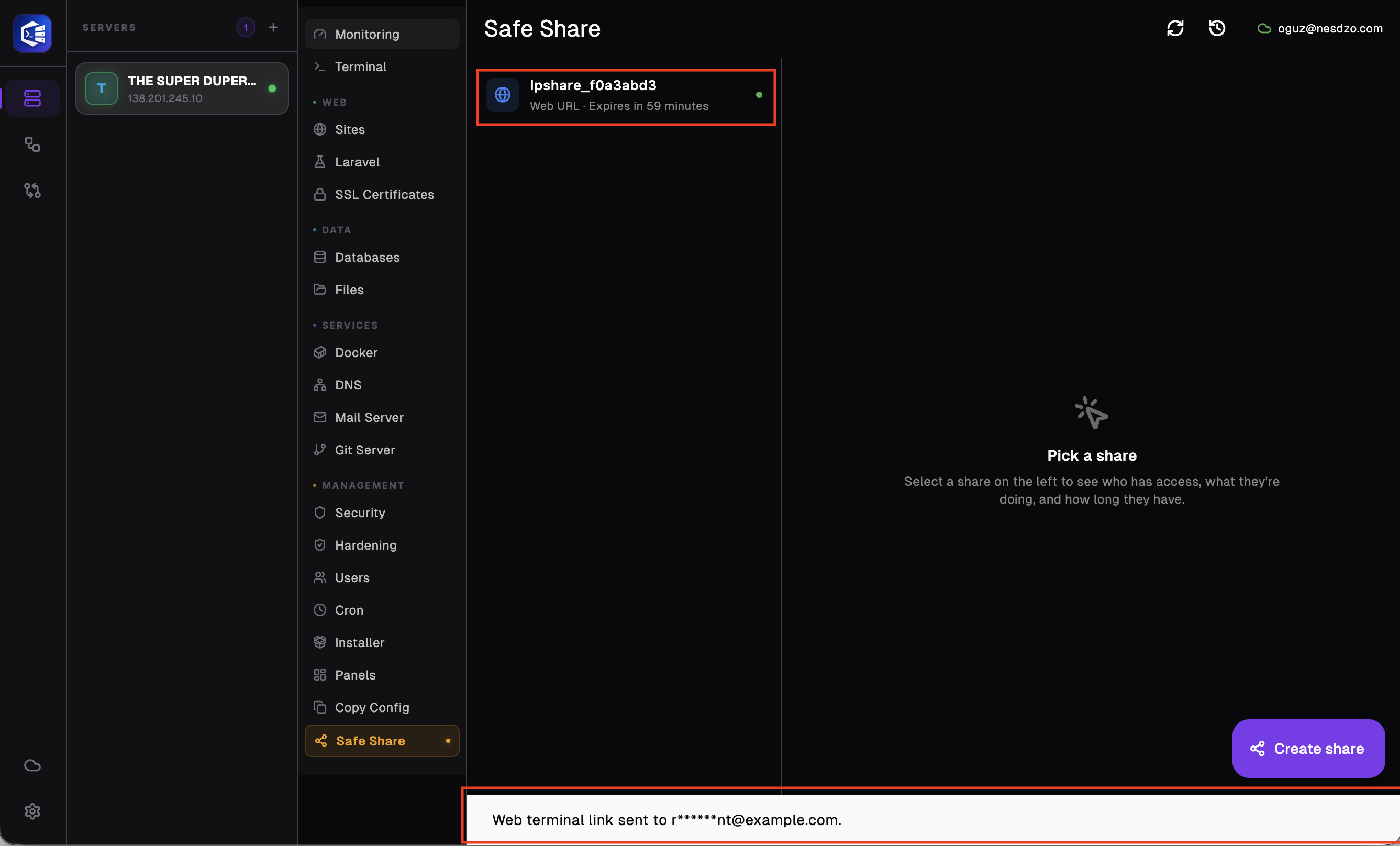 Safe Share 9 - successful share