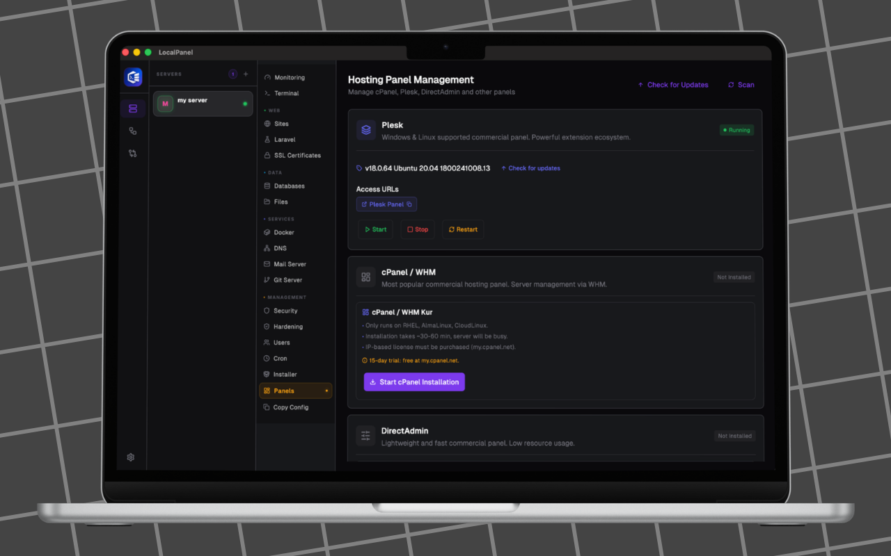 Local Panel monitoring view
