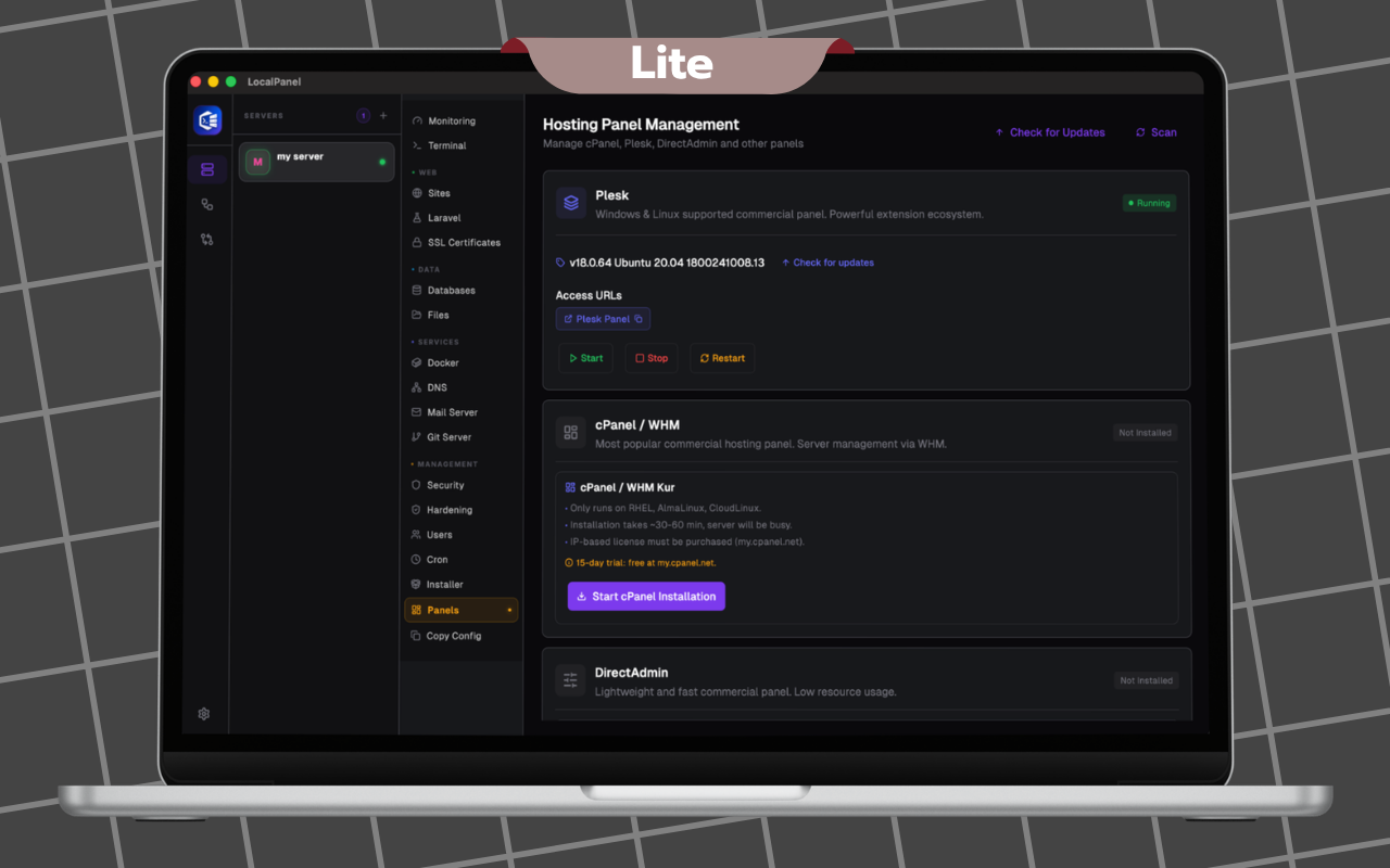 Local Panel Lite dashboard